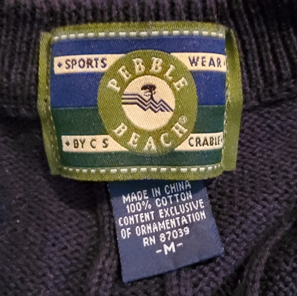 VTG Pebble Beach Navy Cable Knit SweaterVest Preppy V-Neck Golf Grandpacore Sz M - Picture 8 of 9